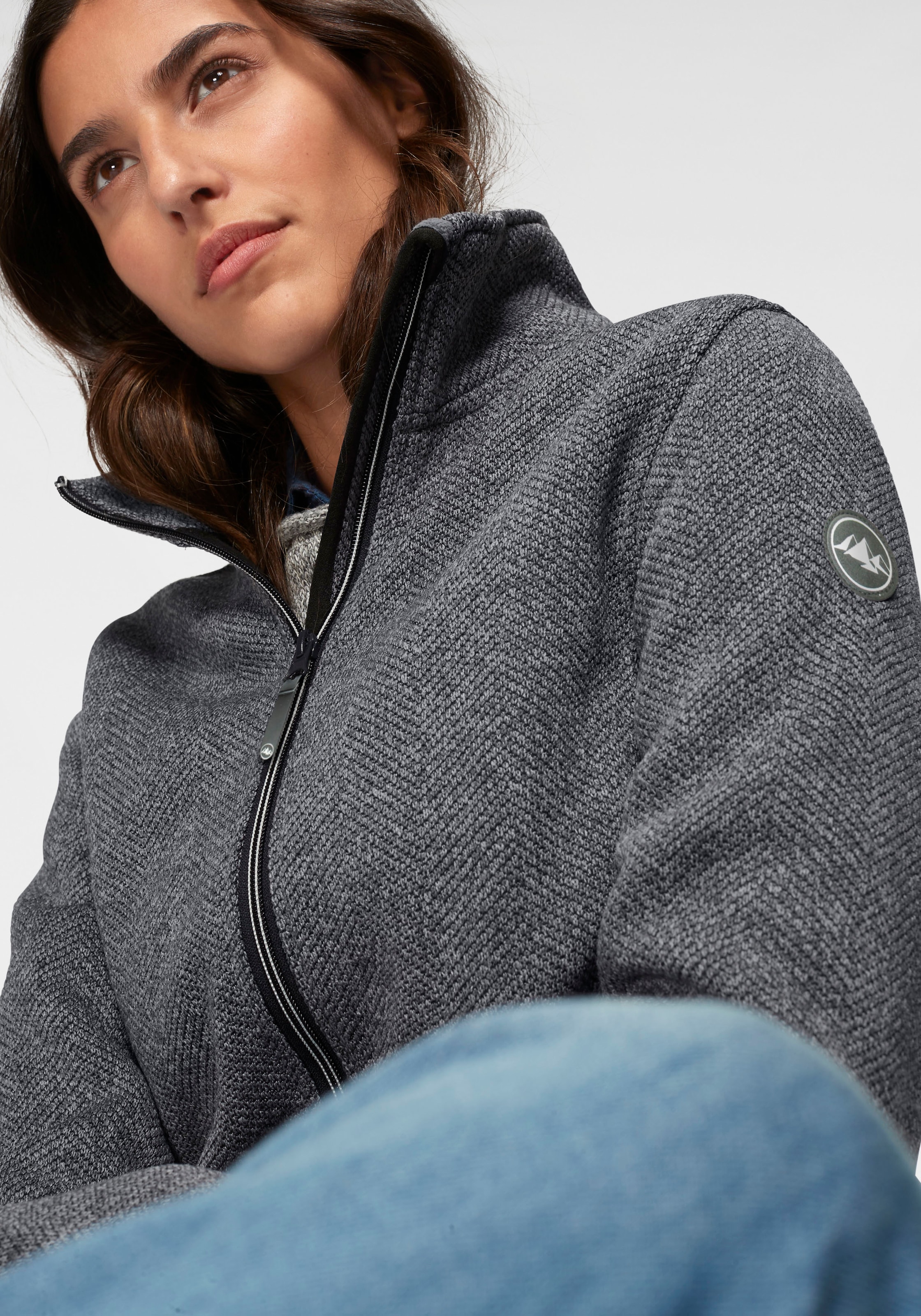 Polarino Strickfleecejacke ohne Kapuze für den Herbst,  aus wärmendem Material,  sportlicher Stil