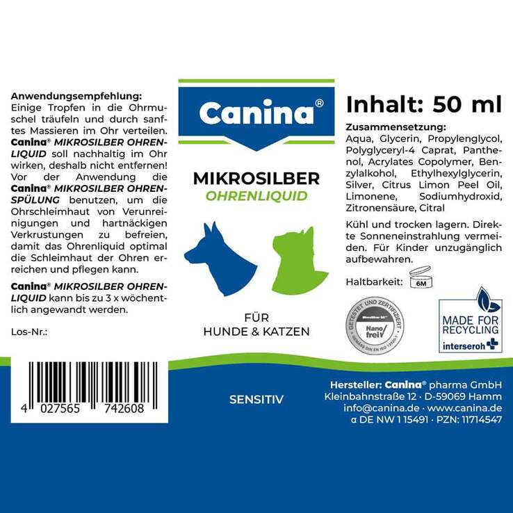 Mikrosilber Ohrenliquid vet. (für Tiere), 50 ml