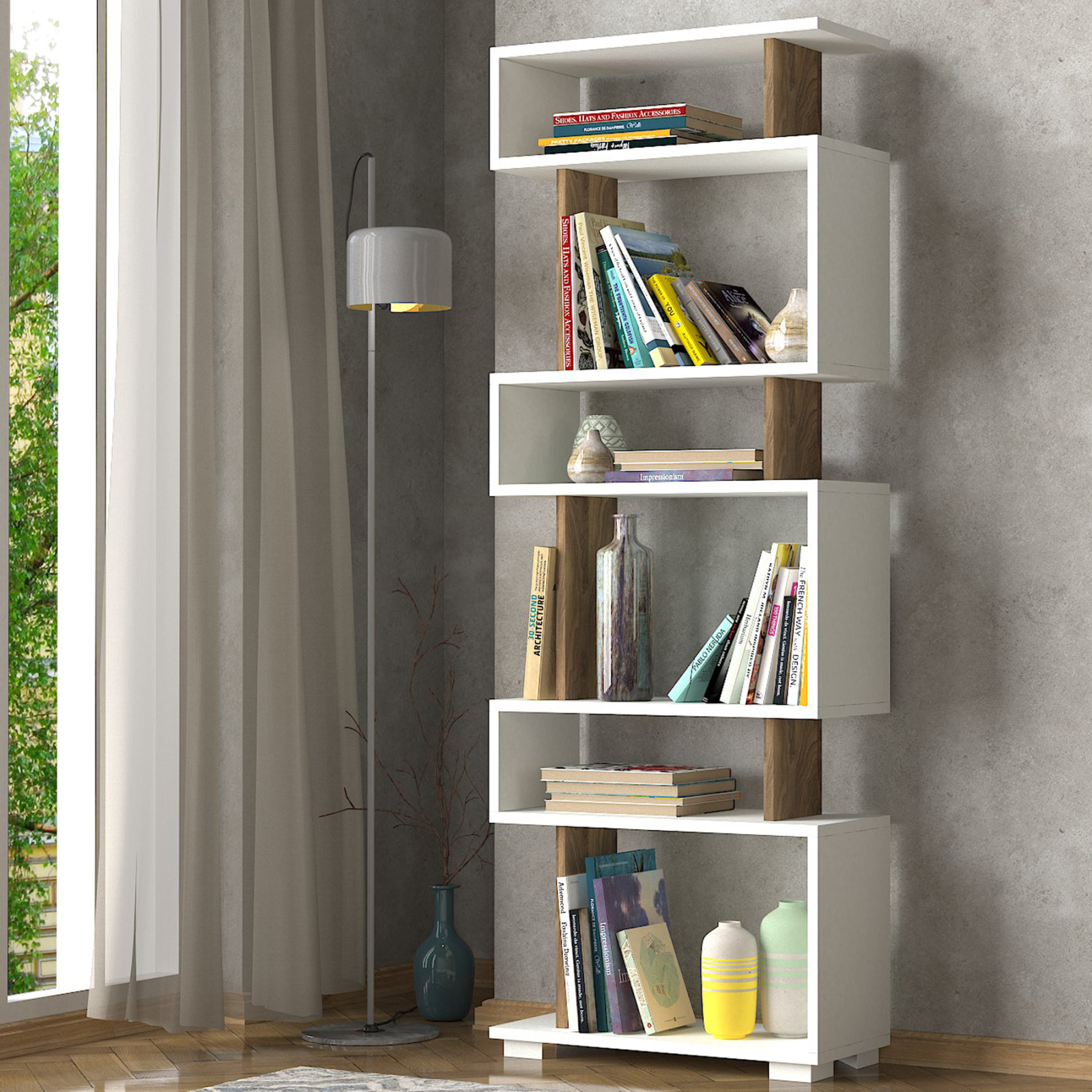 Bücherregal - weiß-holzfarben - 60 cm breit