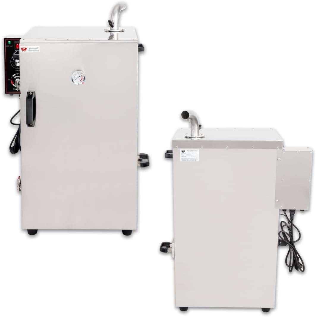Beeketal 'BDSH-S03' elektrischer Edelstahl Räucherofen mit Wärmedämmung (doppelwandig), Räucherschrank mit Zeitsteuerung, Thermostat (30-135°C) und Gewürzschublade - (H/B/T) ca. 900 x 600 x 410 mm