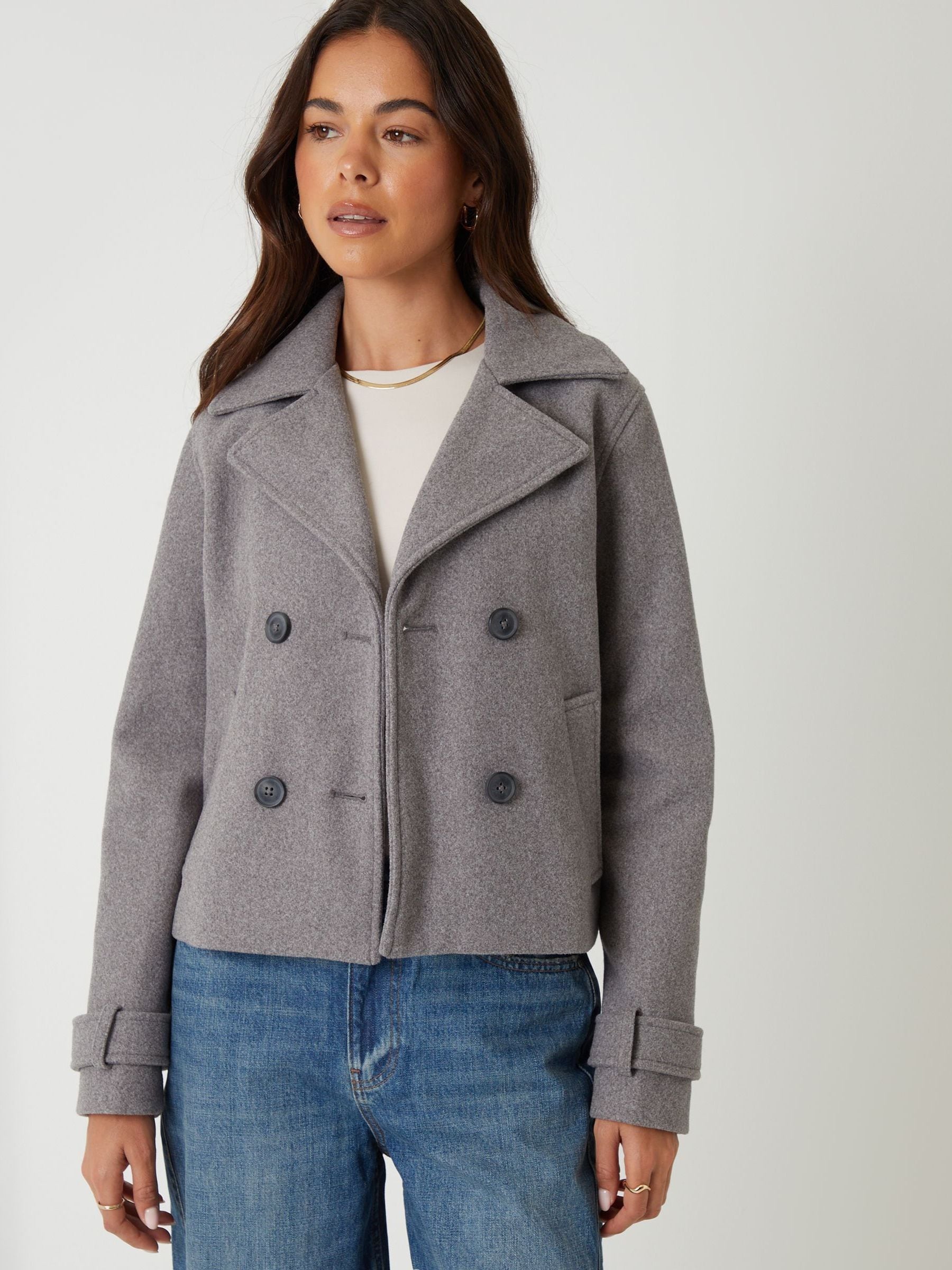 Grijs - Threadbare Faux Wool Cropped Trench Coat