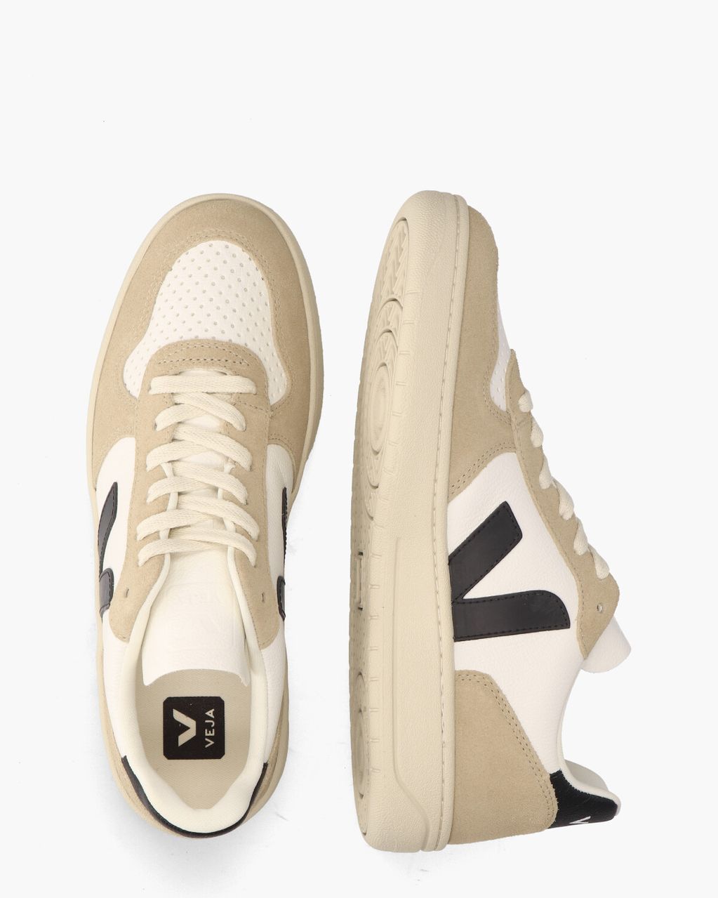 Veja V-10 Chromefree Leather Wit/Zwart/Bruin Herensneakers