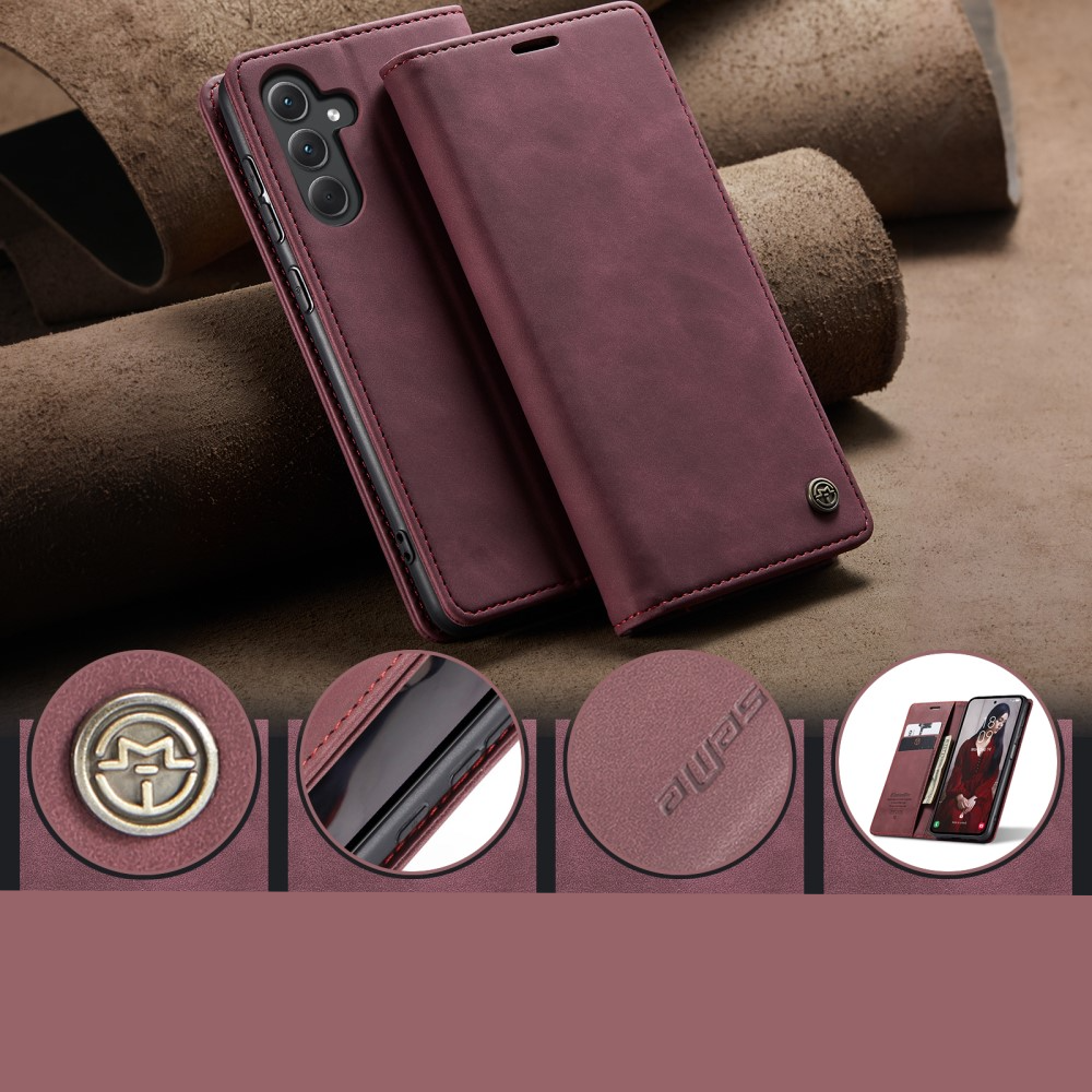 Samsung Galaxy A56 Leder Tasche Flip Wallet Etui mit Kartenfächern - Dunkelrot