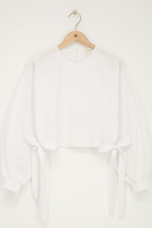 Witte poplin blouse met strikjes
