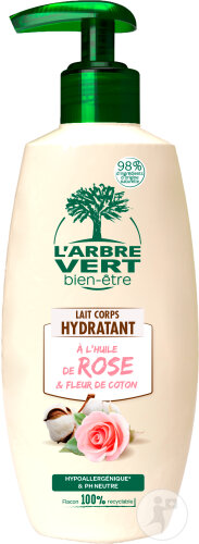 Arbre Vert Lait Pour Le Corps Hydratant Huile De Rose Et Fleurs De Coton 250ml