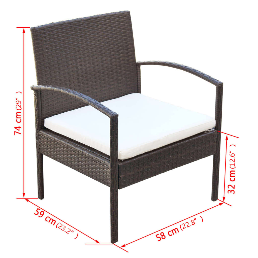 Salon de jardin meuble d'extérieur ensemble de mobilier 4 pièces avec coussins résine tressée marron