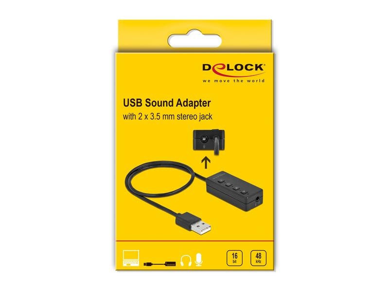 Delock Headset und Mikrofon Adapter USB 2.0 Delock USB Headset und Mikrofon Adapter mit 2 x 3.5 mm Klinkenbuchse für Windows und Mac OS