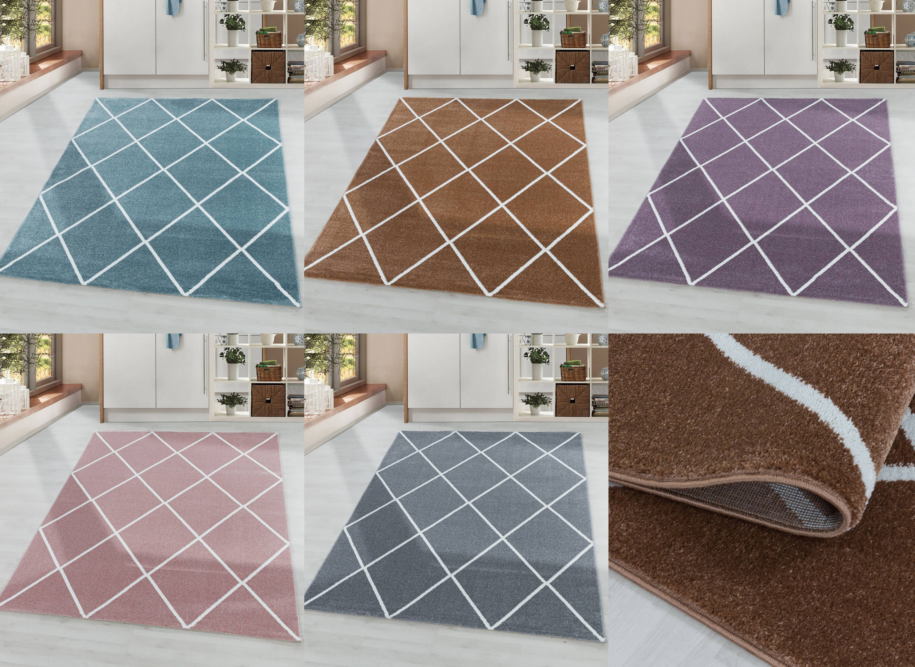 Stilvoller Designer Teppich: Moderner Kurzflor, Rautenmuster für das Wohnzimmer