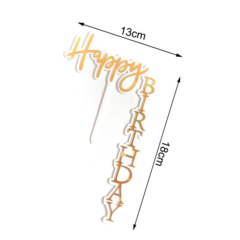 (13x18cm) Kuchenstecker Happy Birthday Vertikaler Tortenstecker Topper Dekoration für Torten / Kuchen - Gold
