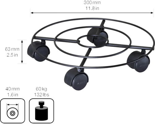 Wagner stalen installatiewagen, Ø 30 cm, draagvermogen 60 kg, zwart
