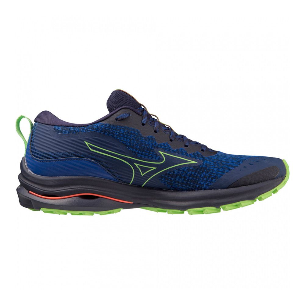 Mizuno WAVE RIDER TT - Chaussures trail Homme bluedepths/technogreen/n.flame