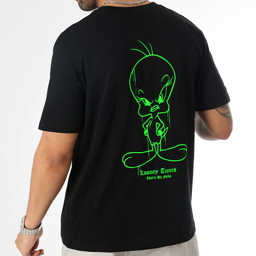 Tee Shirt Oversize Large Angry Tweety Noir Vert Fluo