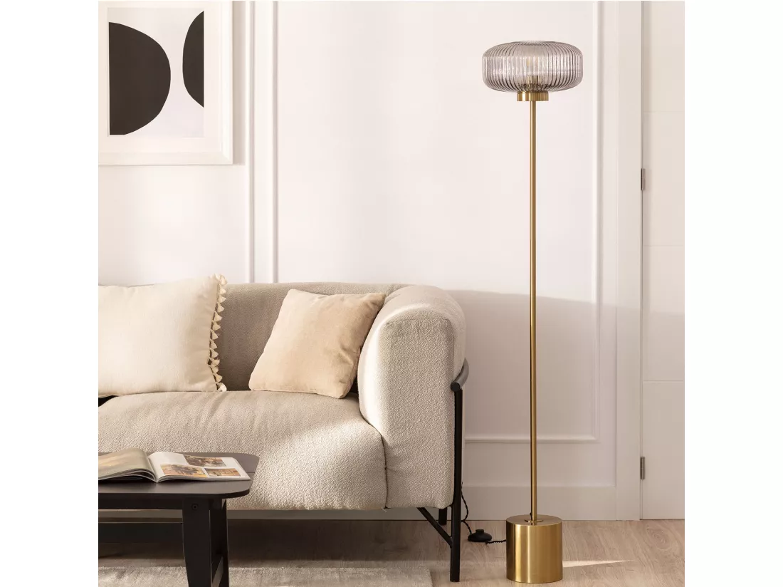 Lampadaire Métal et Verre Windsor Doré
