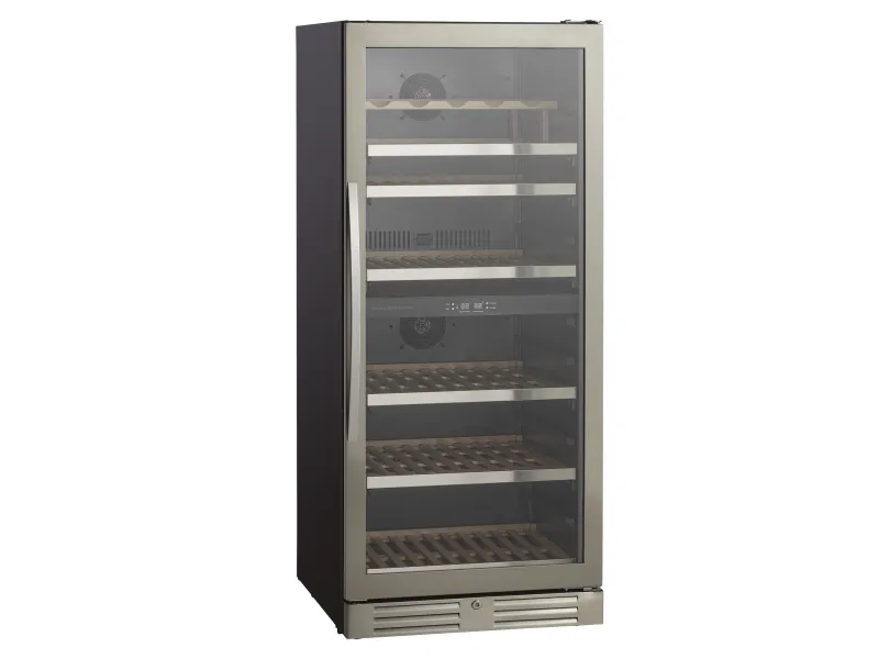 Scandomestic SV 104 X - Vinkøleskab - 2 Zoner - bredde: 59.5 cm - dybde: 72.4 cm - højde: 140 cm - 313 liter - rustfrit stål/sort - Optil 90 flasker