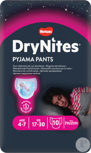 Huggies DryNites Filles 4-7 Ans Culottes Absorbantes Pour La Nuit 10 Pièces