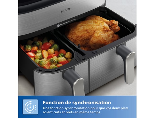 PHILIPS - Friteuse à air chaud NA555/00 Air Fryer Double cuve + vapeur