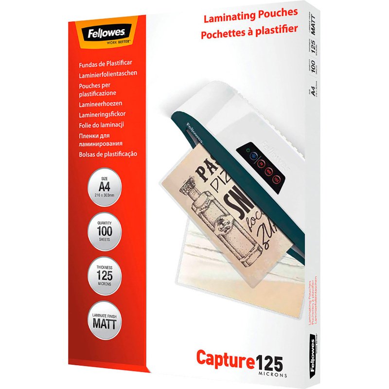Pochettes de plastification Fellowes A5 2 x 125 µ mates - Boite de 100