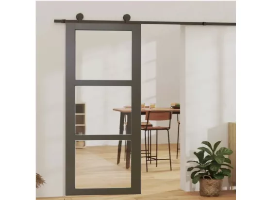 Porte Coulissante Marron Ral7006 Vitrage Transparent H204 X L83 + Rail A Roulette Gd Menuiseries