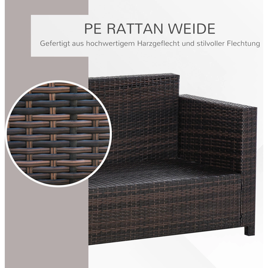 Outsunny 3 - Sitzer Rattansofa mit Kissen braunweiß