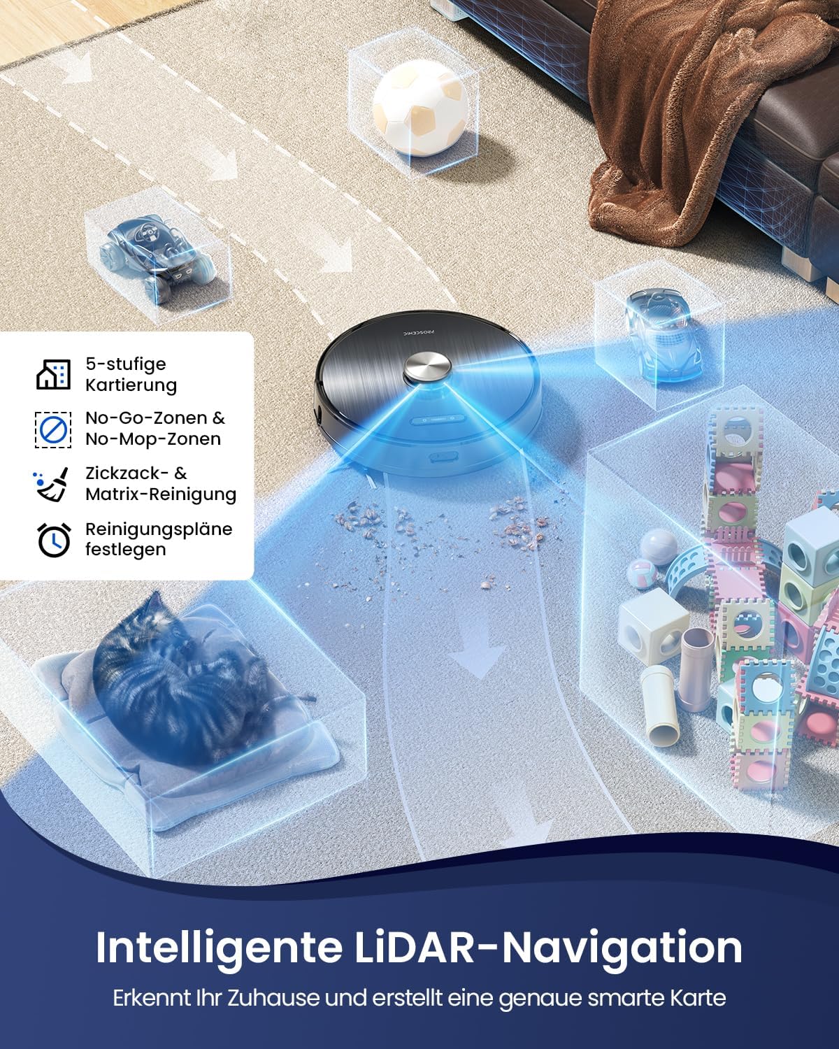 Proscenic M9 Pro Saugroboter mit Absaugstation 4500Pa Staubsauger Roboter mit Wischfunktion Dual-Rotationsmopps Saug und Wischroboter für Böden Teppiche Tierhaare, 3D Mapping, WiFi/APP