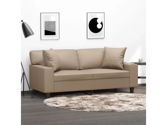 Canapé 2 places avec oreillers cappuccino 140 cm similicuir