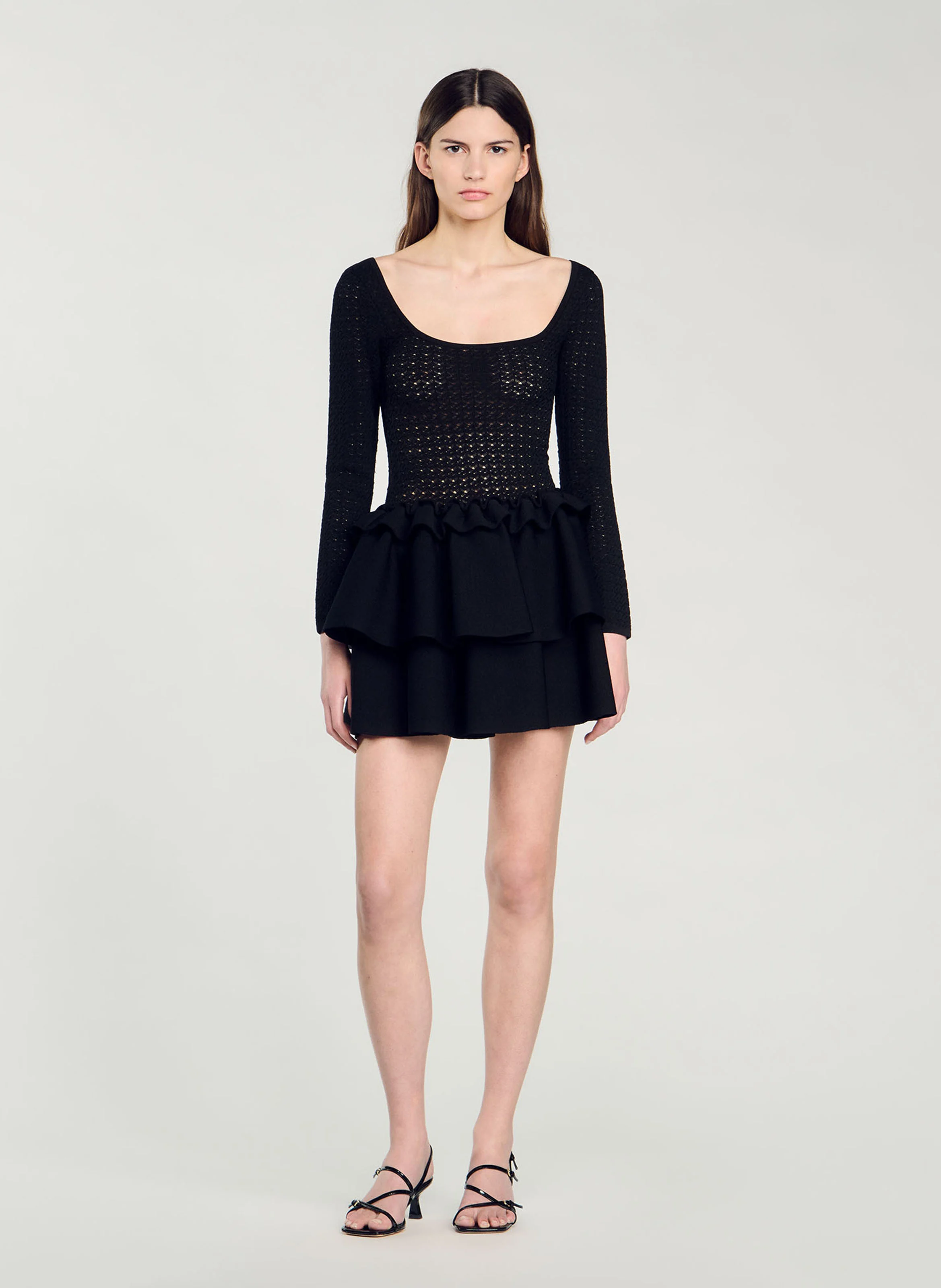 Robe courte à volants | Noir