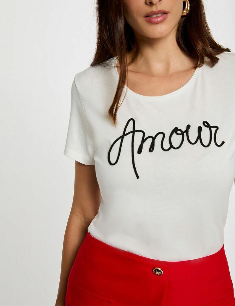 MORGAN<br>Camiseta feminina branca reta com estampa