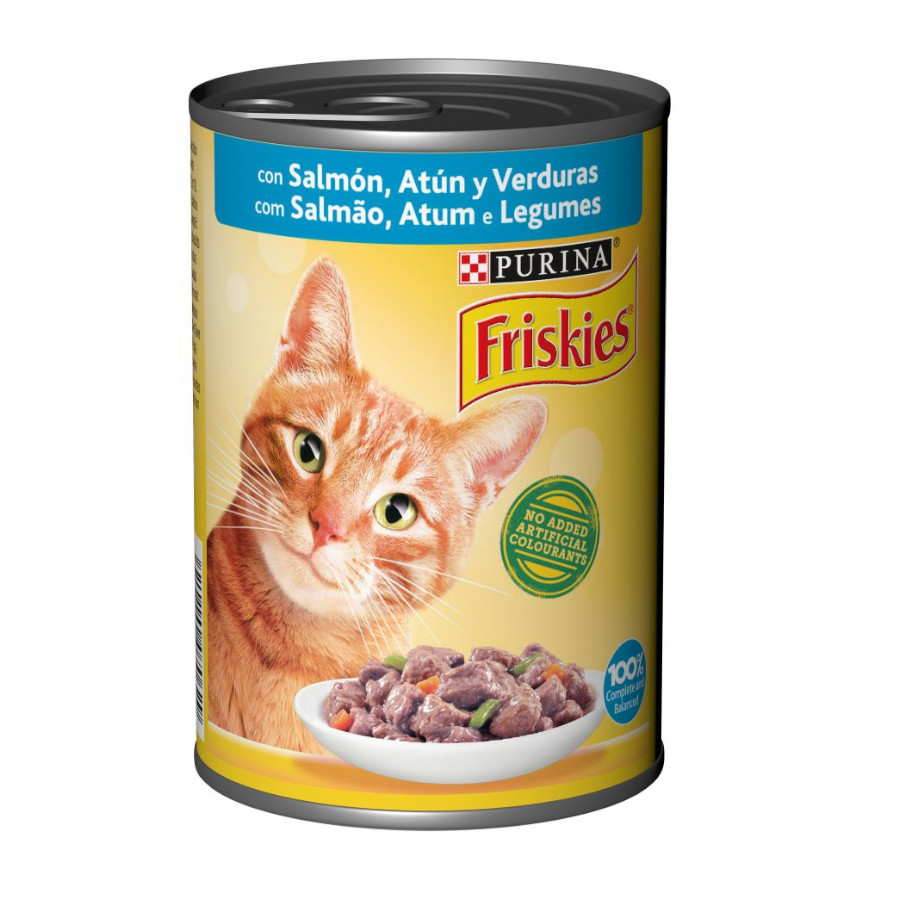 Friskies Salmão e Atum ao Molho em lata para gatos adultos