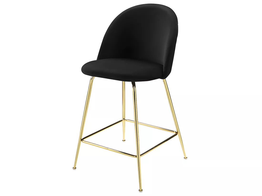 Lot de 2 tabourets de bar en velours et acier inoxydable doré - Noir - MELBOURNE
