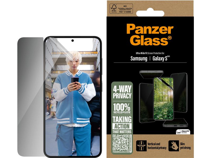 Panzerglass Displayschutz Ultra Wide Fit UWF Eco Matrix Gal 4-Way-Privacy Display-Schutzfolie für das Samsung Galaxy S25