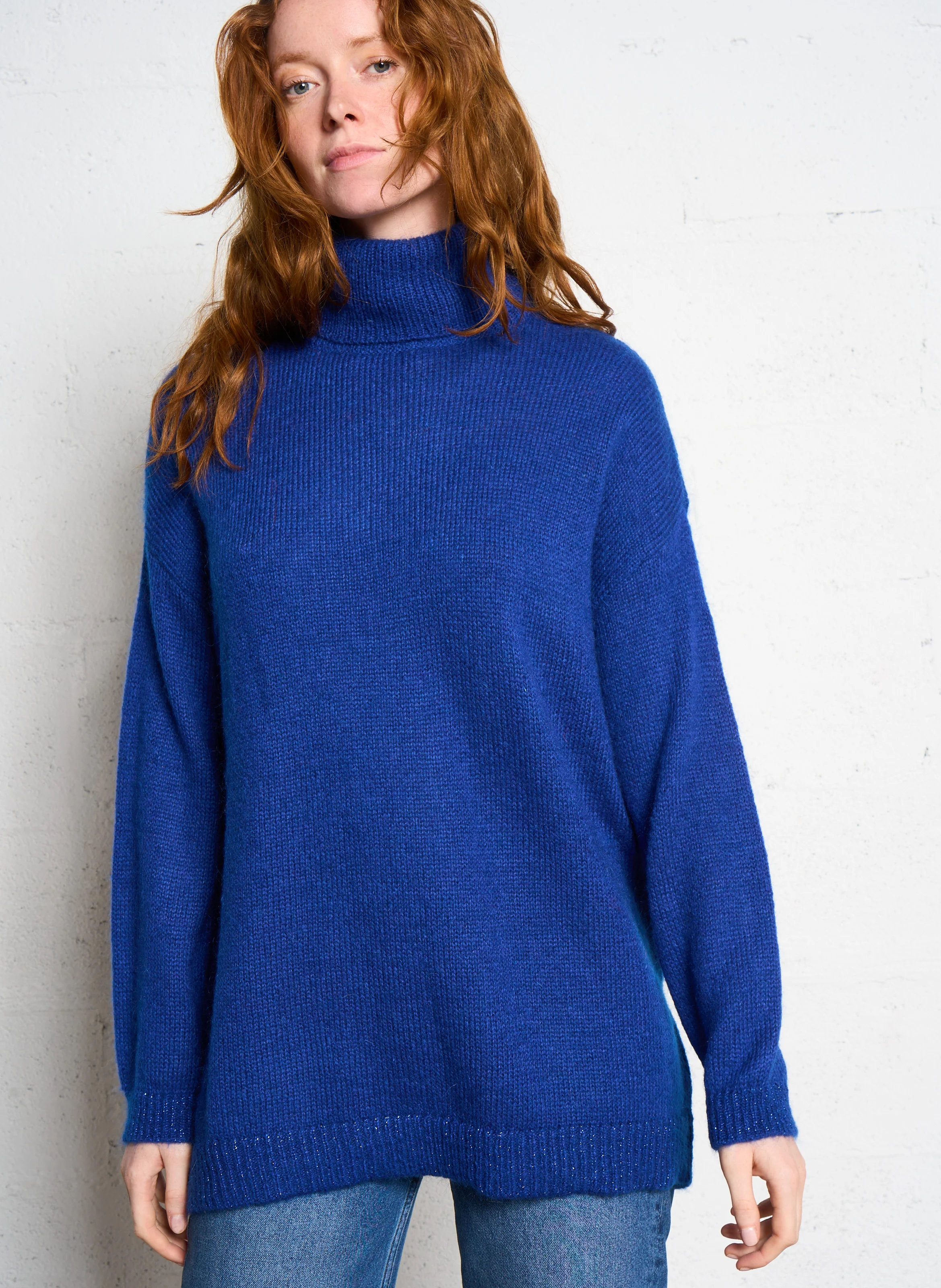 Pull col roulé ample| Bleu