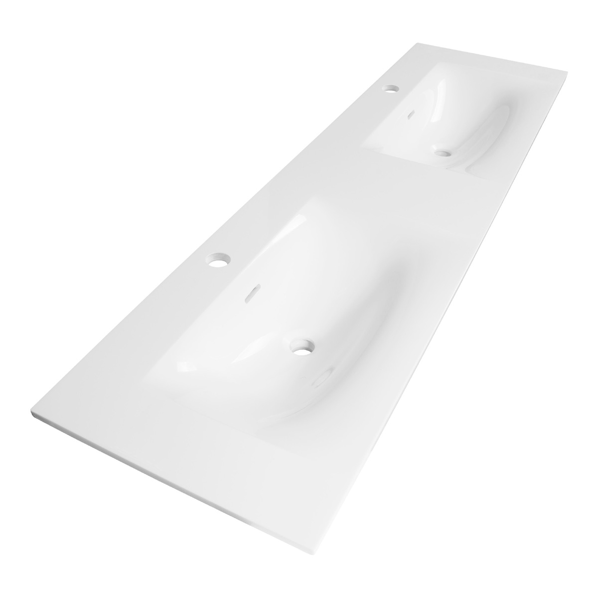 Brauer Glacier dubbele wastafel fine stone 160cm met kraangaten wit glans