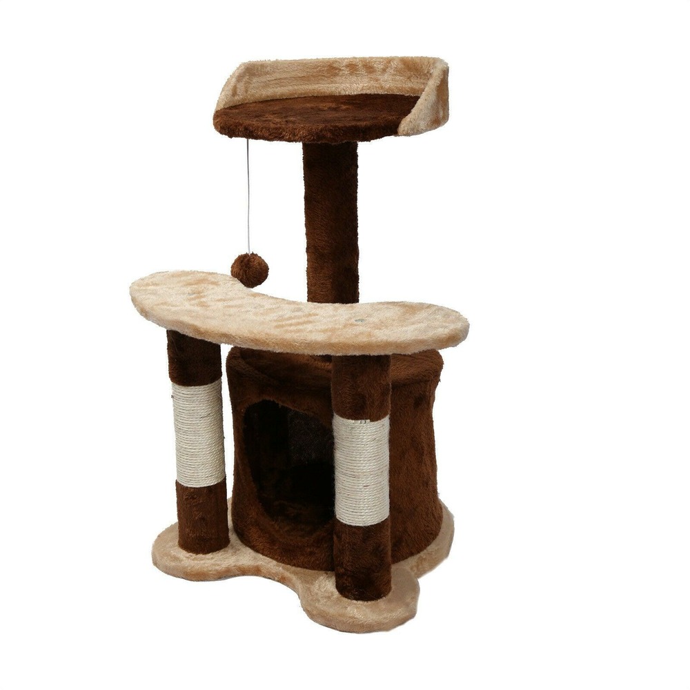 Arbre à chat hauteur 65 cm avec corde en sisal griffoir jeux marron/ beige