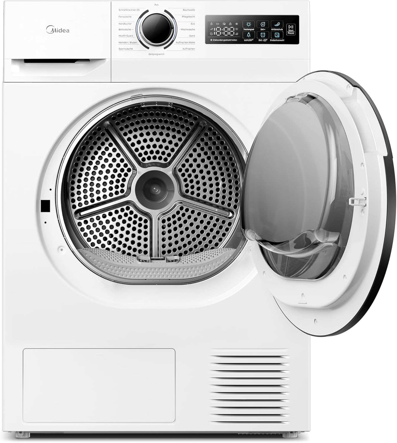 Midea MD11EH70BD Wärmepumpentrockner, 7 kg, Energieklasse D, Schnelltrocknen 35', HealthGuard, Sensor-Trocknung, Auffrischen,Knitterschutz, Auffrischen Wolle, Weiß