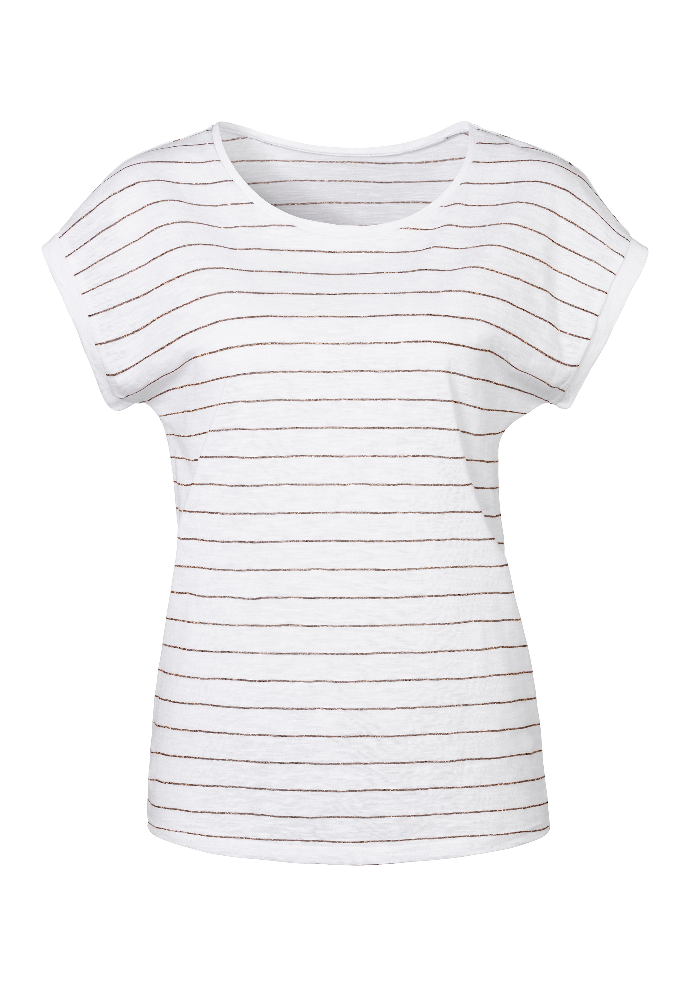 Vivance Rundhalsshirt »mit kupferfarbenen Lurex-Streifen«, aus weicher Baumwoll-Qualität