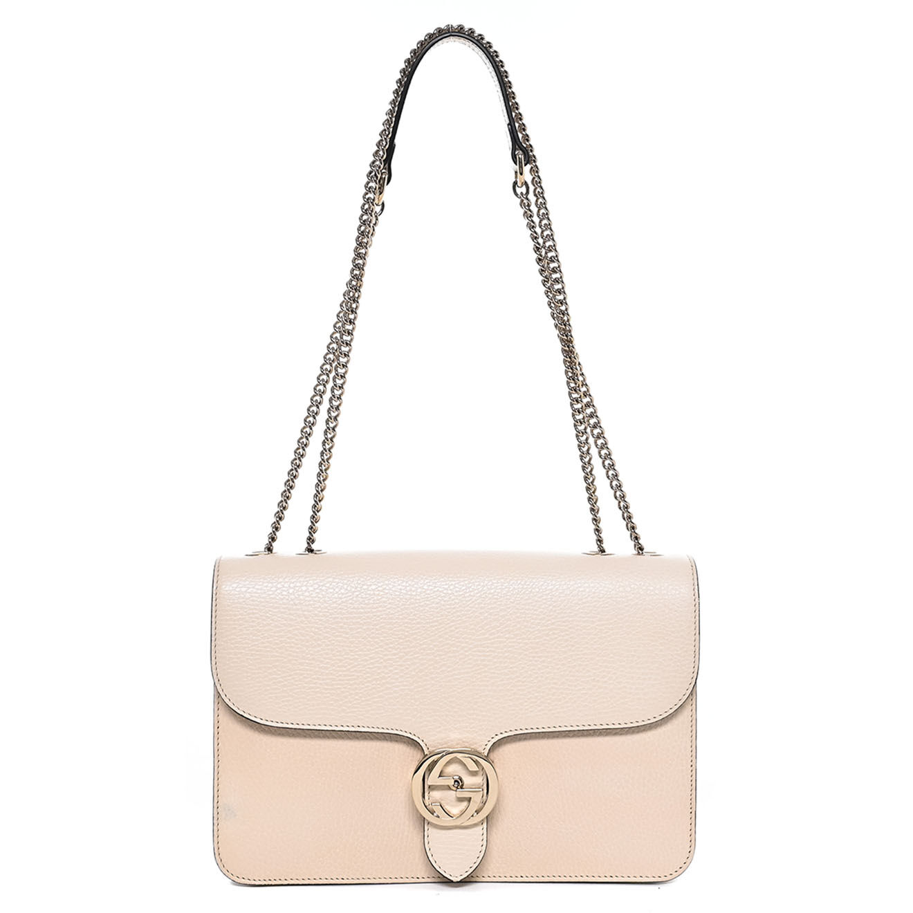 Gucci Sac bandoulière Interlocking en Cuir écru - Très bon état - L.28 cm