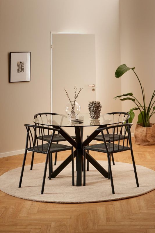 Giga Living - Eettafel Harrie - Glas - Zwart - Ø119cm - Hoogwaardig Glas