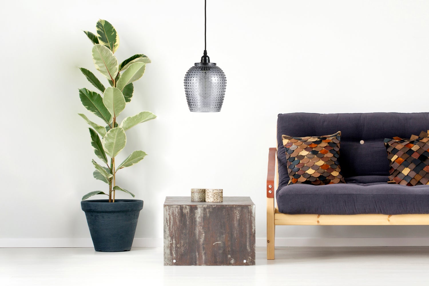 Design glazen hanglamp, vintage look, grijs, 27 cm | Woonkamer/eetkamerlamp