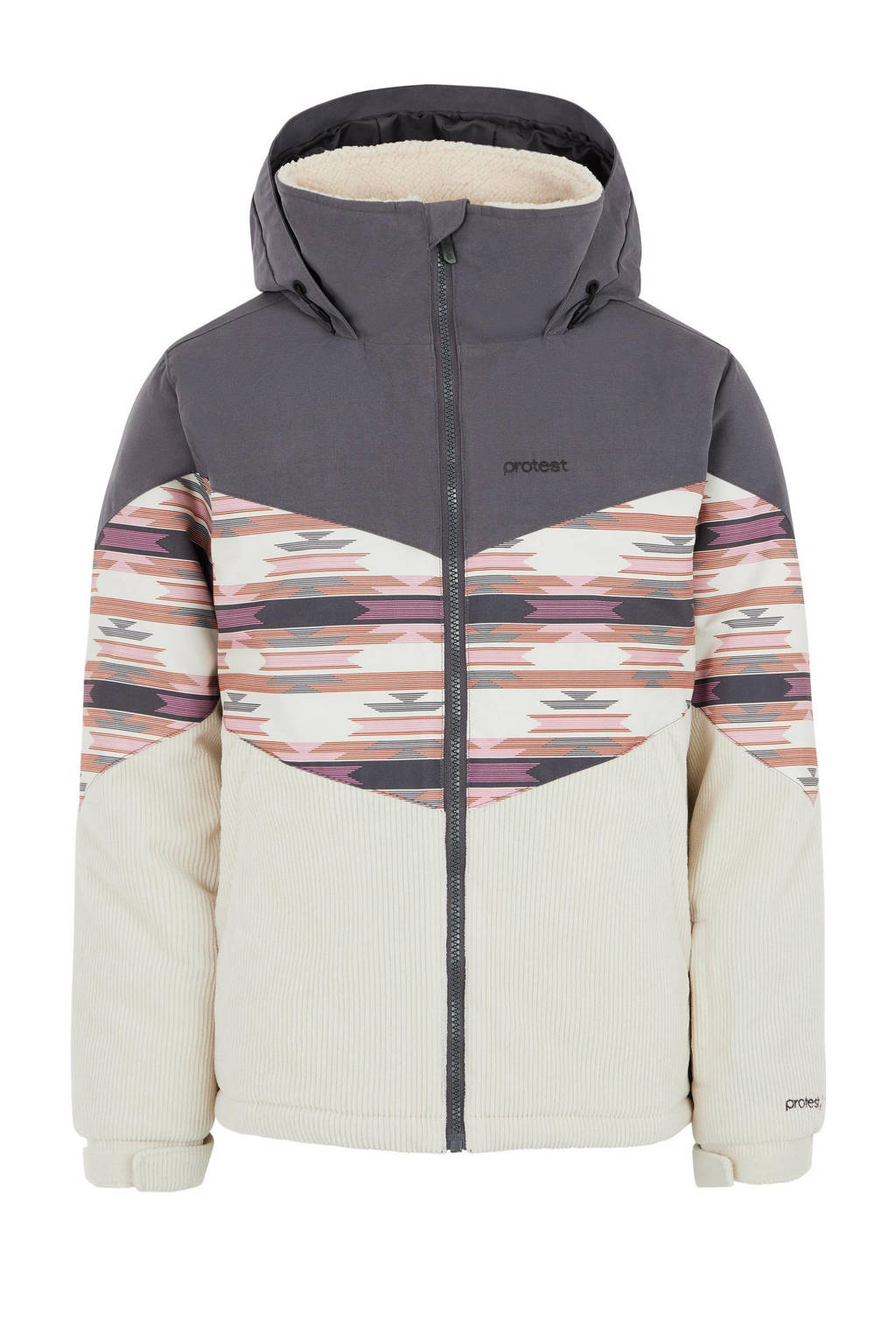 Protest ski-jack PRTSWAN JR offwhite/grijs/roze