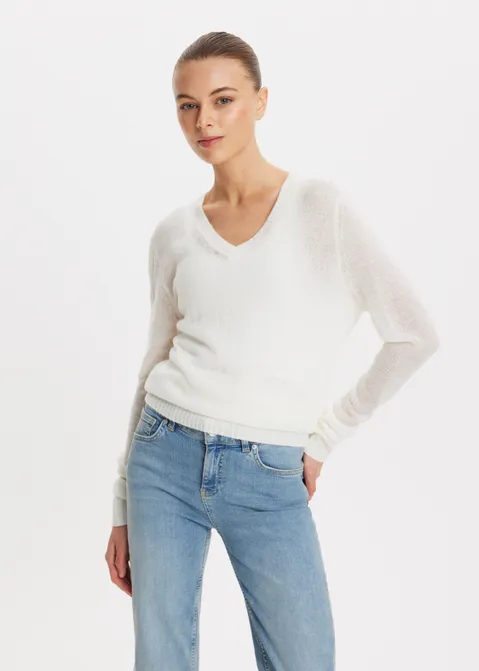 Trui met v-hals off-white (WIT.O)
