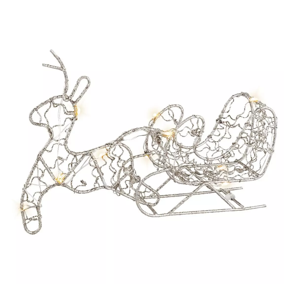 Renne de Noël (H14 cm) Traîneau lumineux Argent