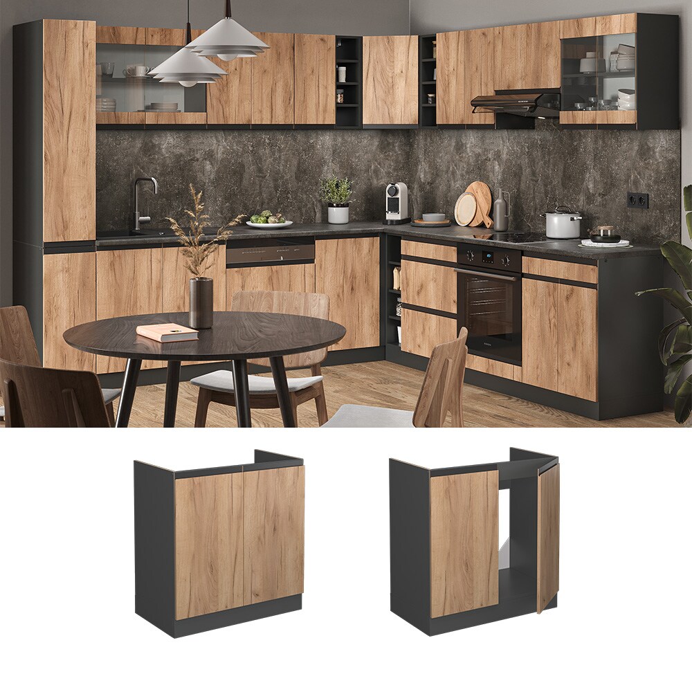 Vicco Spülenunterschrank Küchenschrank Küchenmöbel R-Line J-Shape Anthrazit Eiche 80 cm modern