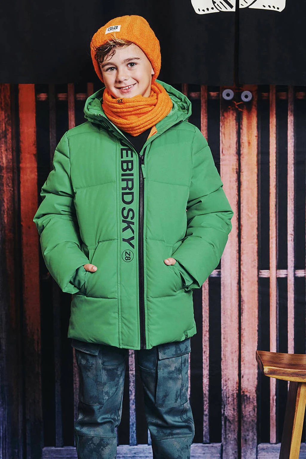 Z8 kids gewatteerde winterjas Roland groen