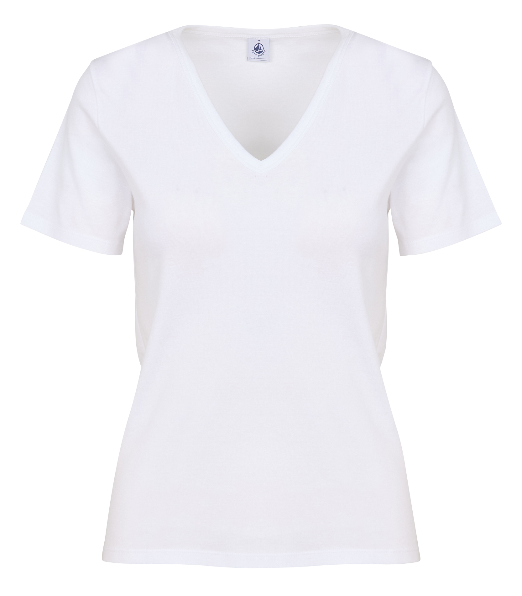Tee-shirt droit à col V en coton| Blanc