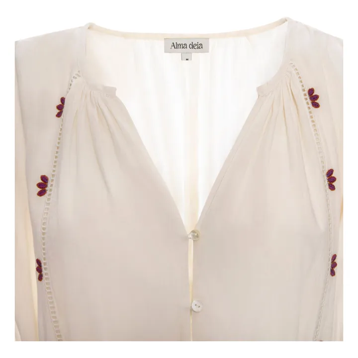Alma Deia Robe Kaftan Brodée en Coton Bio | Blanc cassé