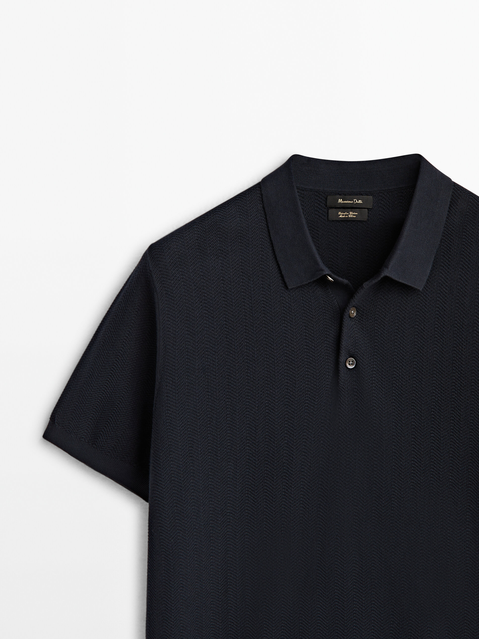Camisa polo de malha espinha de peixe em algodão - AZUL MARINHO