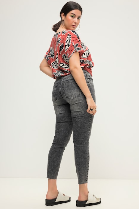 Skinny Jeans, cutted Saum, 5-Pocket, Elastikbund