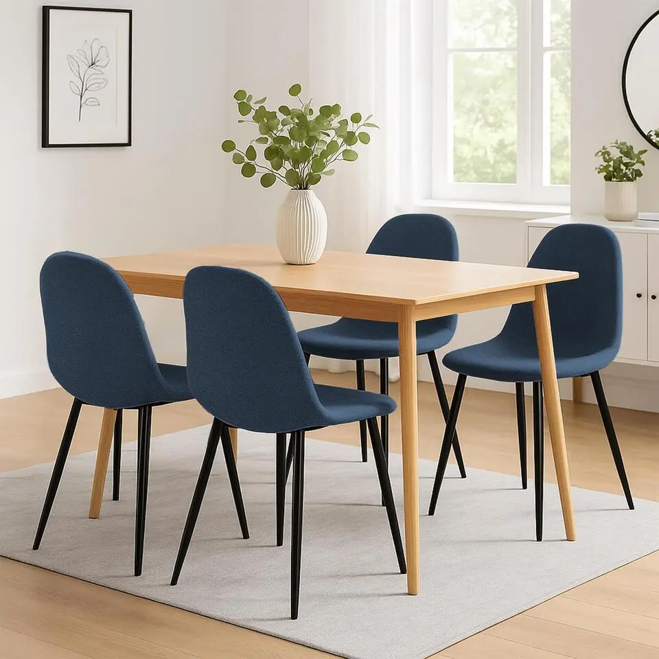 CLP Set van 4 Eetkamerstoel Napier zwart Frame - Stof - donkerblauw