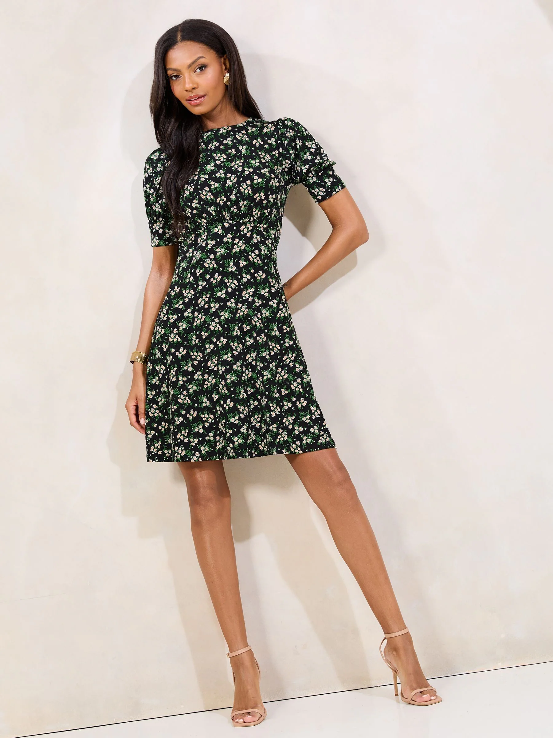 Groen bloemmotief - Lipsy Short Sleeve Underbust Mini Jersey Dress
