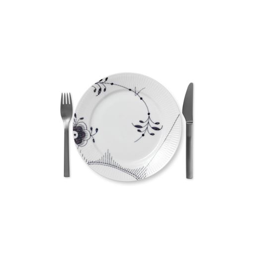 Royal Copenhagen Sort Mega Riflet Frokosttallerken, Mønster 2, Ø22 cm
